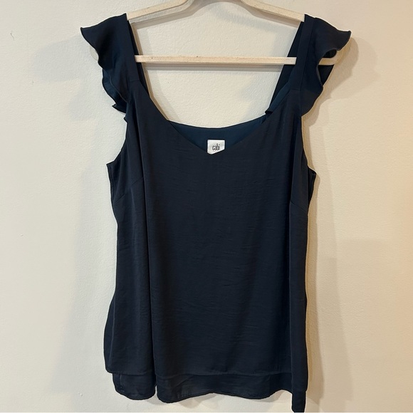 Cabi Handy Cami Navy Blue Flutter Sleeve V-Neck Top Tank Women’s Size Large - Picture 2 of 6
